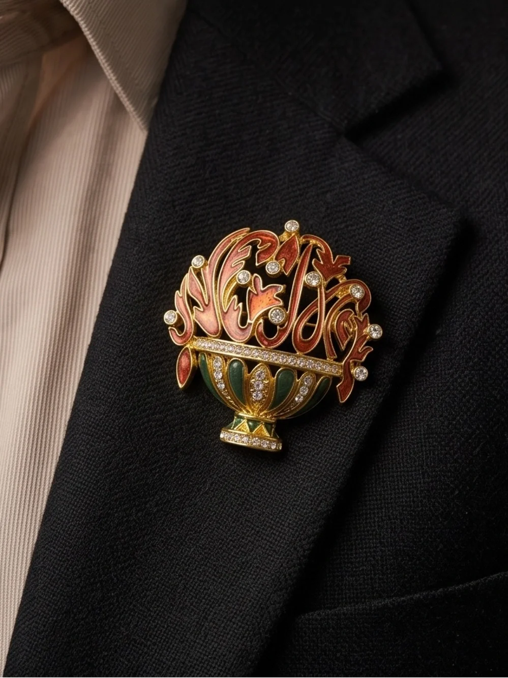 Edgar Berebi Limited Edition Brooch Crystal Featuring A Colorful Basket